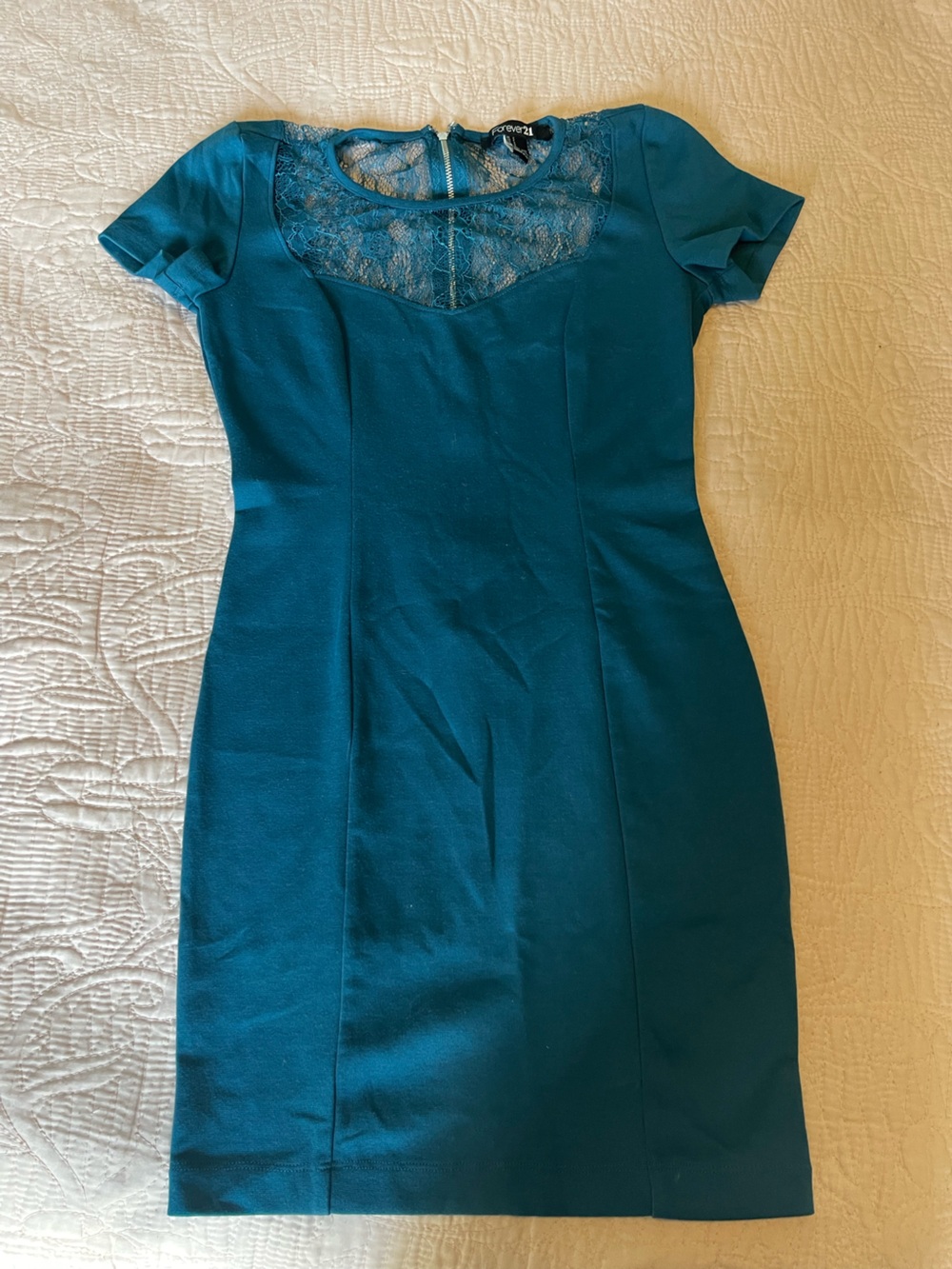 Forever 21 Teal Lace-Yoke Midi Bodycon Dress